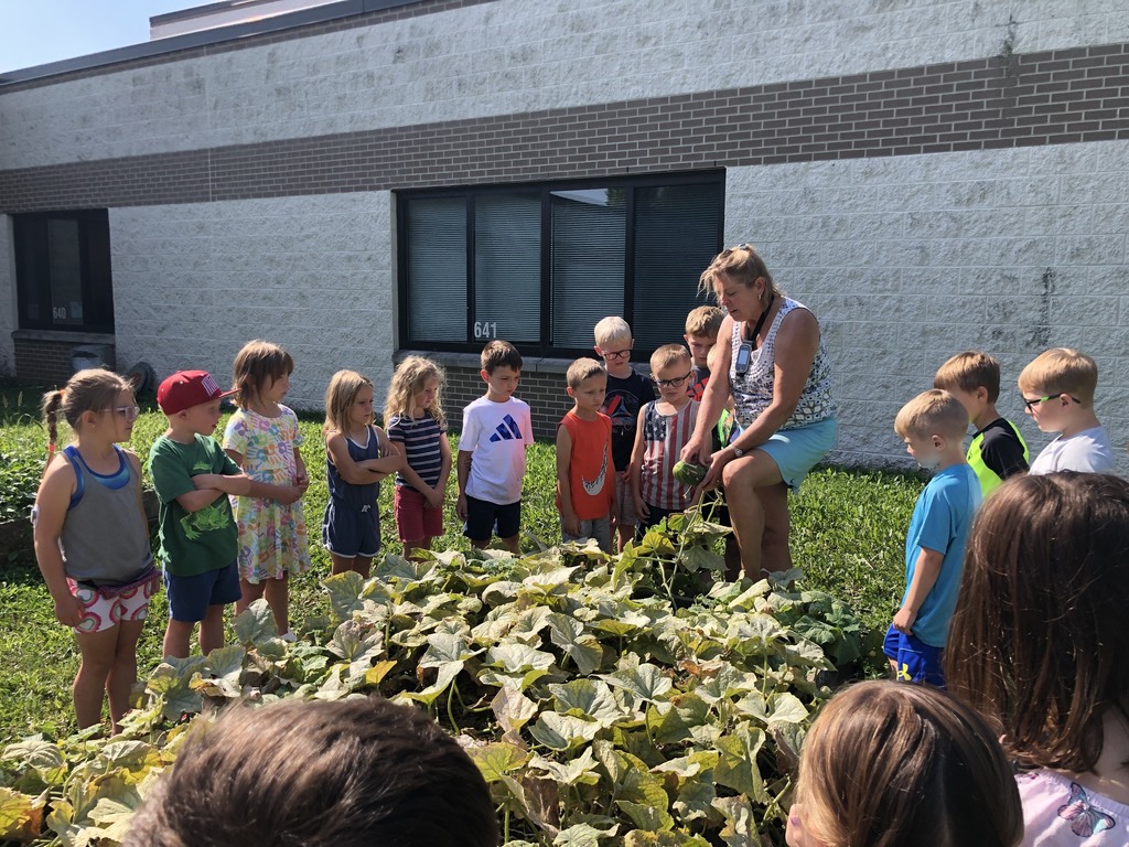 Florence 1st Graders in the school garden with Mrs. Jeanne